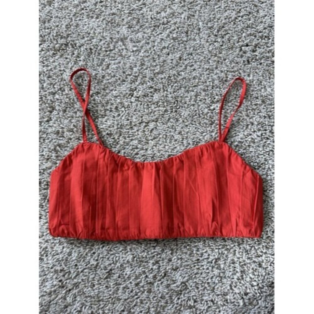 Abercrombie & Fitch Ruched Tiny Crop Top Size Small Red Smocked Back Bralette